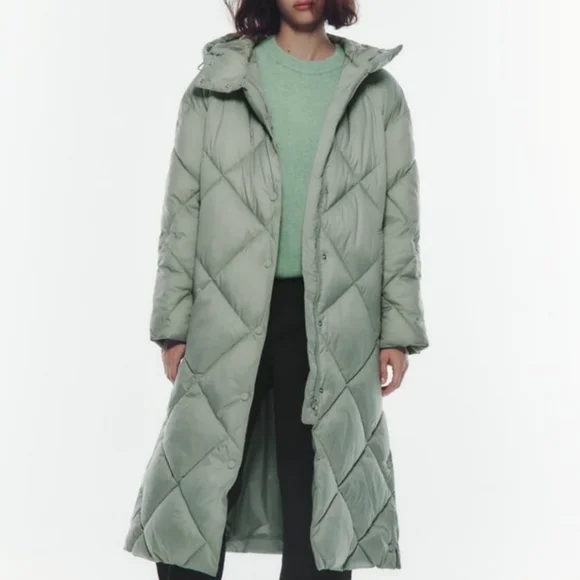 ZARA MINT GREEN PUFFER COAT - Picture 2 of 4